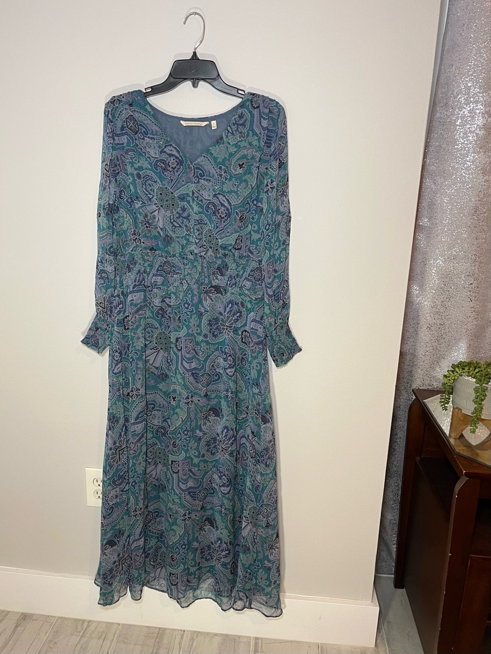 Soft Surroundings Blue Paisley Boho Maxi Dress Long Sleeve - Small